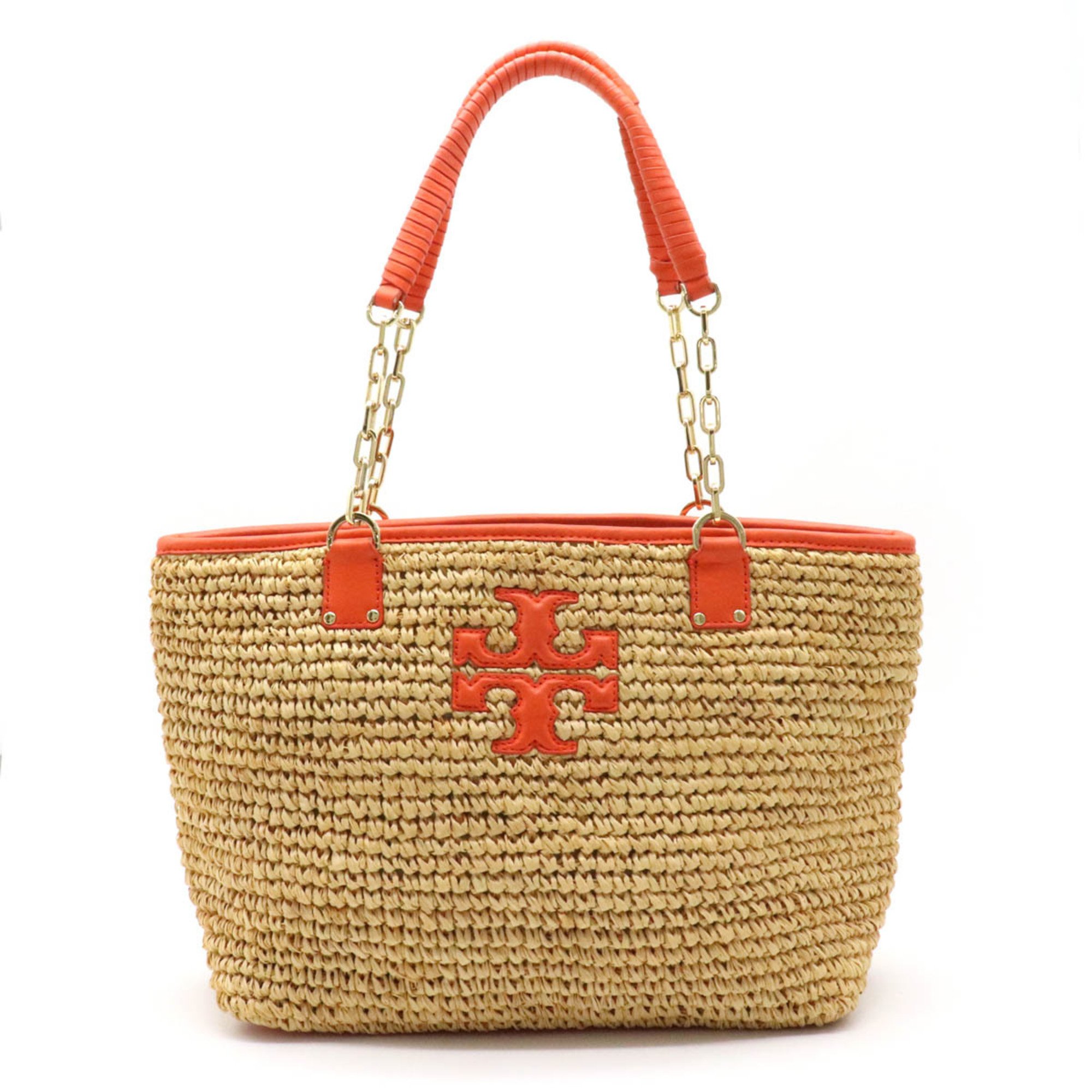 Tory Burchbag Tory Birch Straw Bag Tote Shoulder Chain Leather Natural Orange